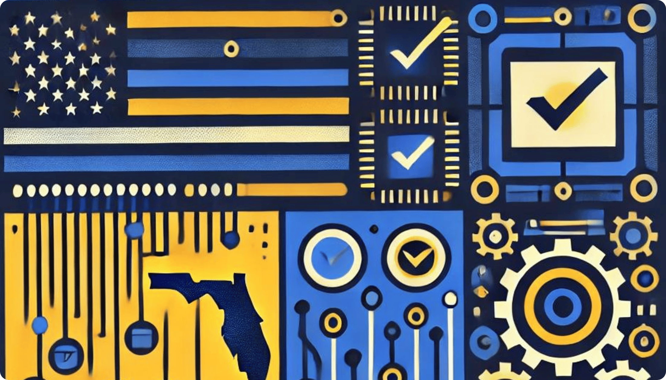 This AI-generated image represents Enhanced Voting's commitment to revolutionizing election transparency, accuracy, and security. The American flag, Florida, and technological elements symbolize the nationwide impact and innovation driven by our leadership, as highlighted in the FAMU-FSU College of Engineering feature.
